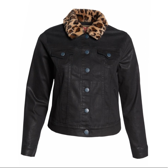 SLINK JEANS Jackets & Blazers - SLINK JEANS Coated Denim Jacket With Fur Collar